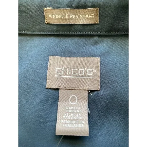 NEW CHICOS Wrinkle Resistant Tunic Top Locklyn Shirt 0 (S) Blue Roll Tab 9537 - Picture 8 of 9